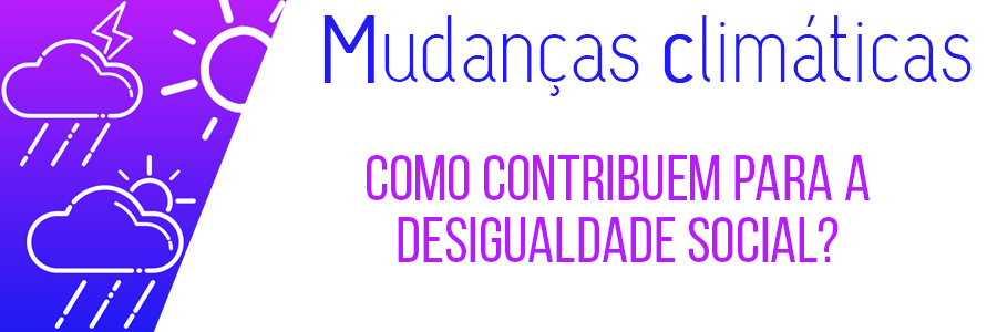 No canto esquerdo da imagem existe um recorte em degradê de azul e roxo. Nesse recorte encontra-se a presentação de duas nuvens brancas, uma com um raio e chuva e a outra, também com chuva e sol. Junto dessas duas figuras encontra-se a representação de um sol na cor branca. O lado direito da imagem tem fundo branco, e centralizado no meio encontra-se a frase 